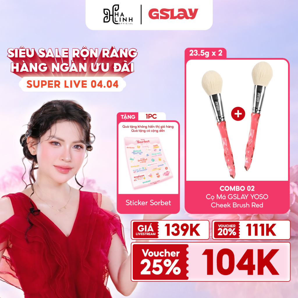 [Võ Hà Linh x GSLAY] COMBO 02 Cọ Má GSLAY YOSO Cheek Brush Red (23,5gx2) Tặng 01 Sticker Sorbet Pack