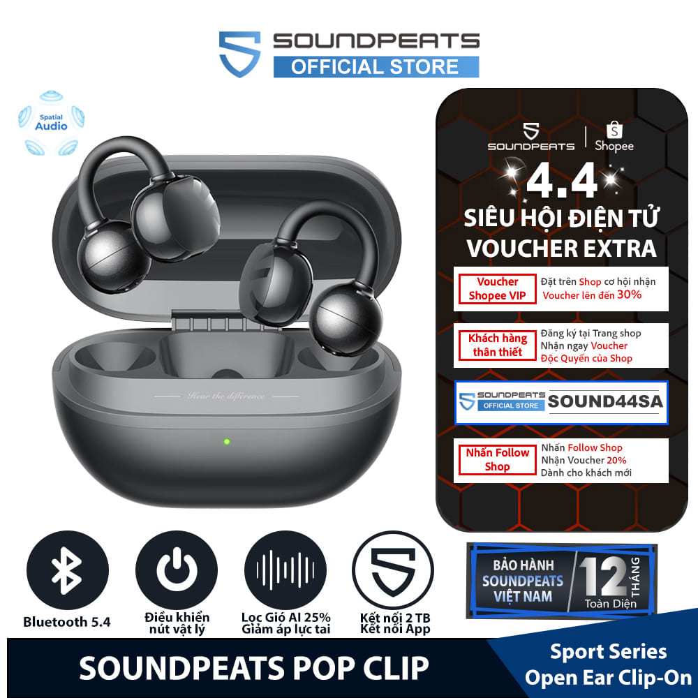 Tai Nghe True Wireless SoundPEATS POP Clip | Open Ear Clip-On | Âm Thanh Định Hướng | Bluetooth 5.4 | BigBuy360 - bigbuy360.vn