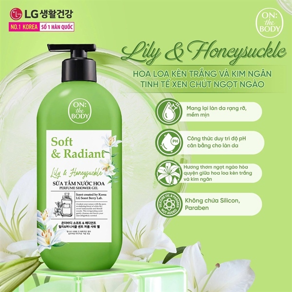 SỮA TẮM ON THE BODY SOFT & RADIANT PEONY & MUSK SCENT PERFUME SHOWER GEL 500G