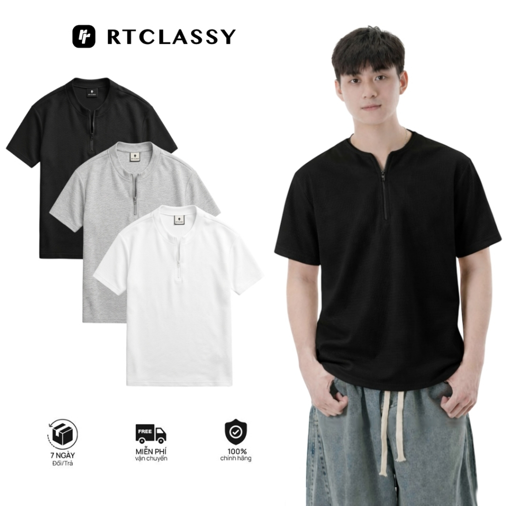 Áo Thun Cổ ZIP RT CLASSY Nam Nữ Form Regular Trẻ Trung Chất Liệu Air Cotton Thoáng Mát