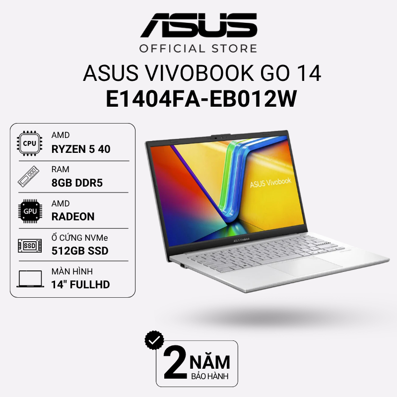 Laptop Asus Vivobook Go 14 E1404FA-EB012W Ryzen 5 40 | 8GB | 512GB SSD | Radeon | 14" FHD Win 11 Bạc