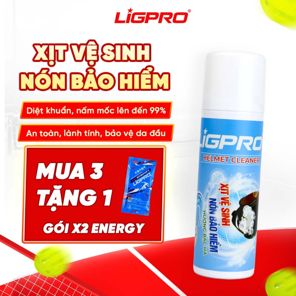 Bình Xịt Vệ Sinh Nón Bảo Hiểm Ligpro Bạc Hà Mát Lạnh 300ml Bọt Tuyết Nano Bạc Kháng Khuẩn Khử Mùi
