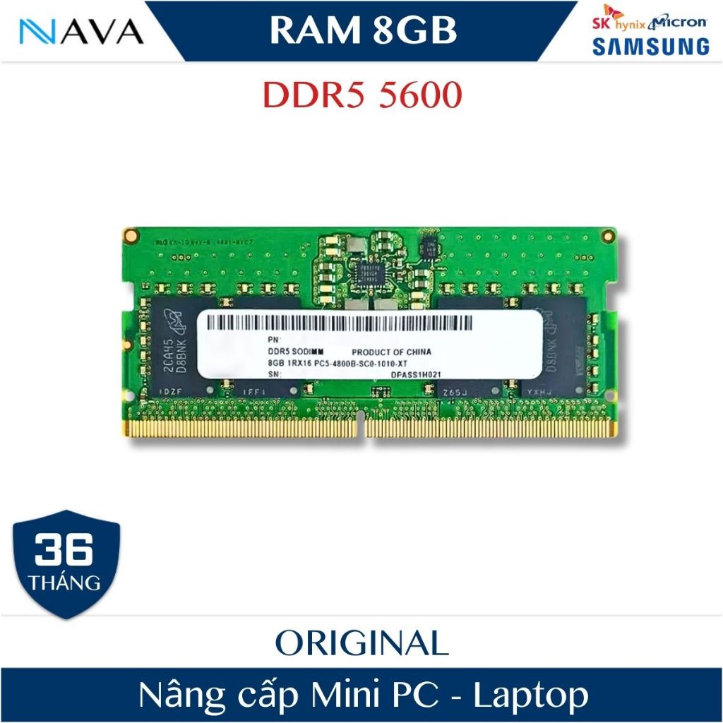 Ram Laptop 8GB DDR5 5600Mhz Hynix Samsung Micron Nhập Chính Hãng Cho Mini PC, Bảo hành 3 năm 1 đổi 1