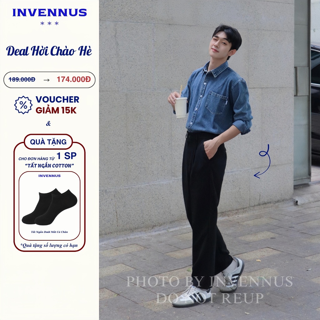 Quần âu nam ống suông INVENNUS, quần tây baggy cạp cao phong cách Hàn form chuẩn công sở đi học 305