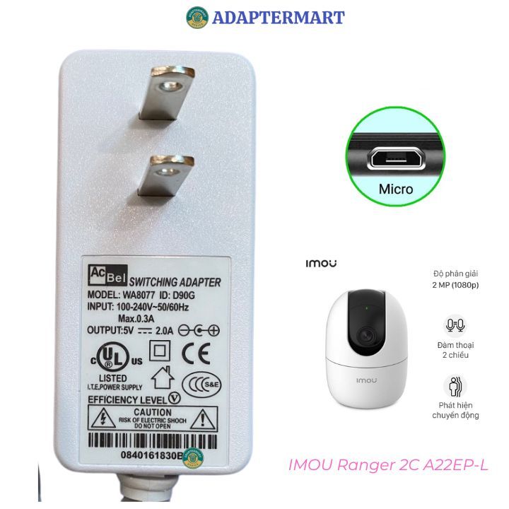 Bộ nguồn 5V cho Camera IP 360 Độ 2 MP IMOU Ranger 2C A22EP-L - hàng xịn