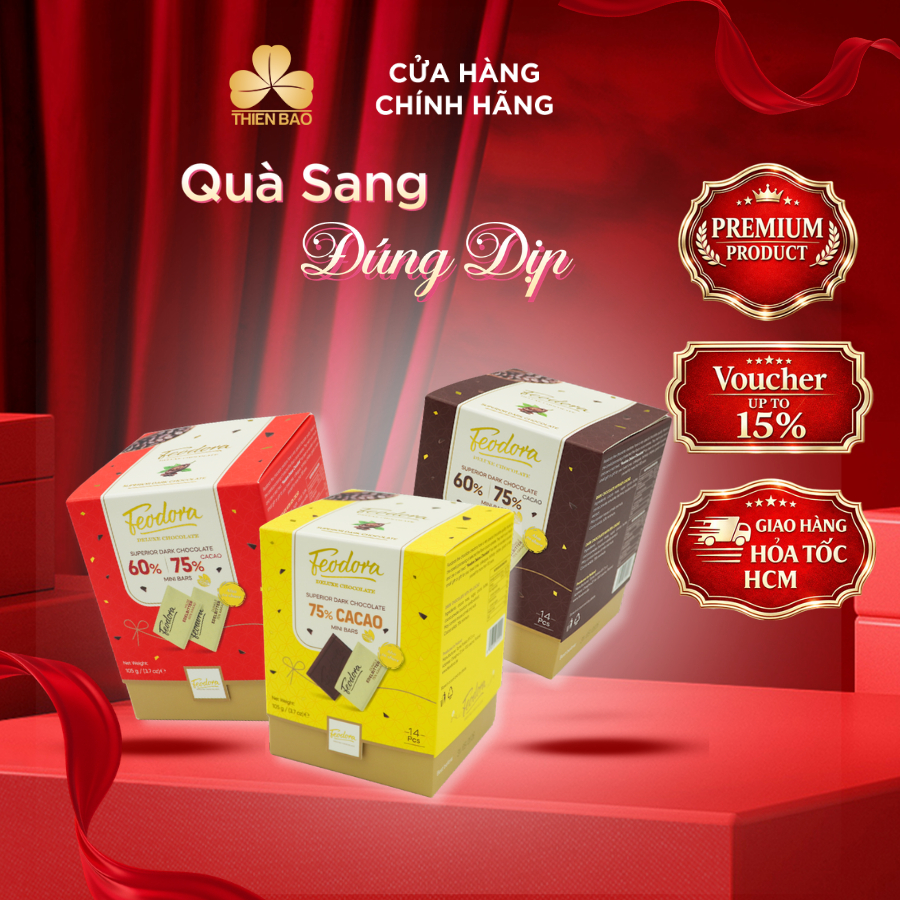 Socola Feodora Hộp Giấy 60% và 75% cacao 105g date 06/2026 - Hộp Giấy