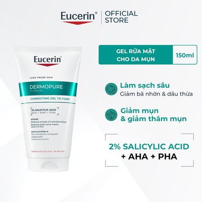 [KOL x Eucerin] Gel rửa mặt cho da mụn Eucerin® DermoPure Clinical Correcting Gel To Foam 150ml