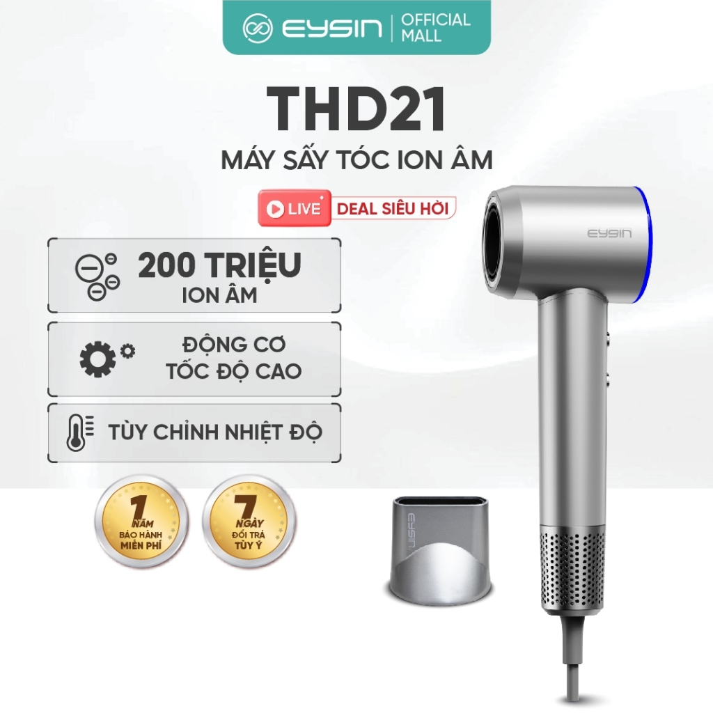 Máy sấy tóc EYSIN THD21 Tốc Độ Cao Công Suất 1600W 200 Triệu Ion Âm Nhỏ Gọn Nhanh Khô Tóc