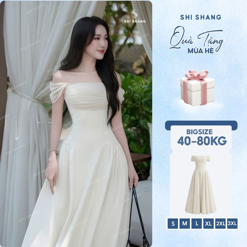 [𝐋𝐢𝐦𝐢𝐭𝐞𝐝_𝐁𝐒𝐓 𝐇𝐞̀] Đầm Dự Tiệc Trễ Vai Dáng Dài, Đầm Maxi Đi Biển Phối Tơ Rúm Li Ngực 𝐂𝐚𝐨 𝐂𝐚̂́𝐩, Thanh Lịch By Shi Shang