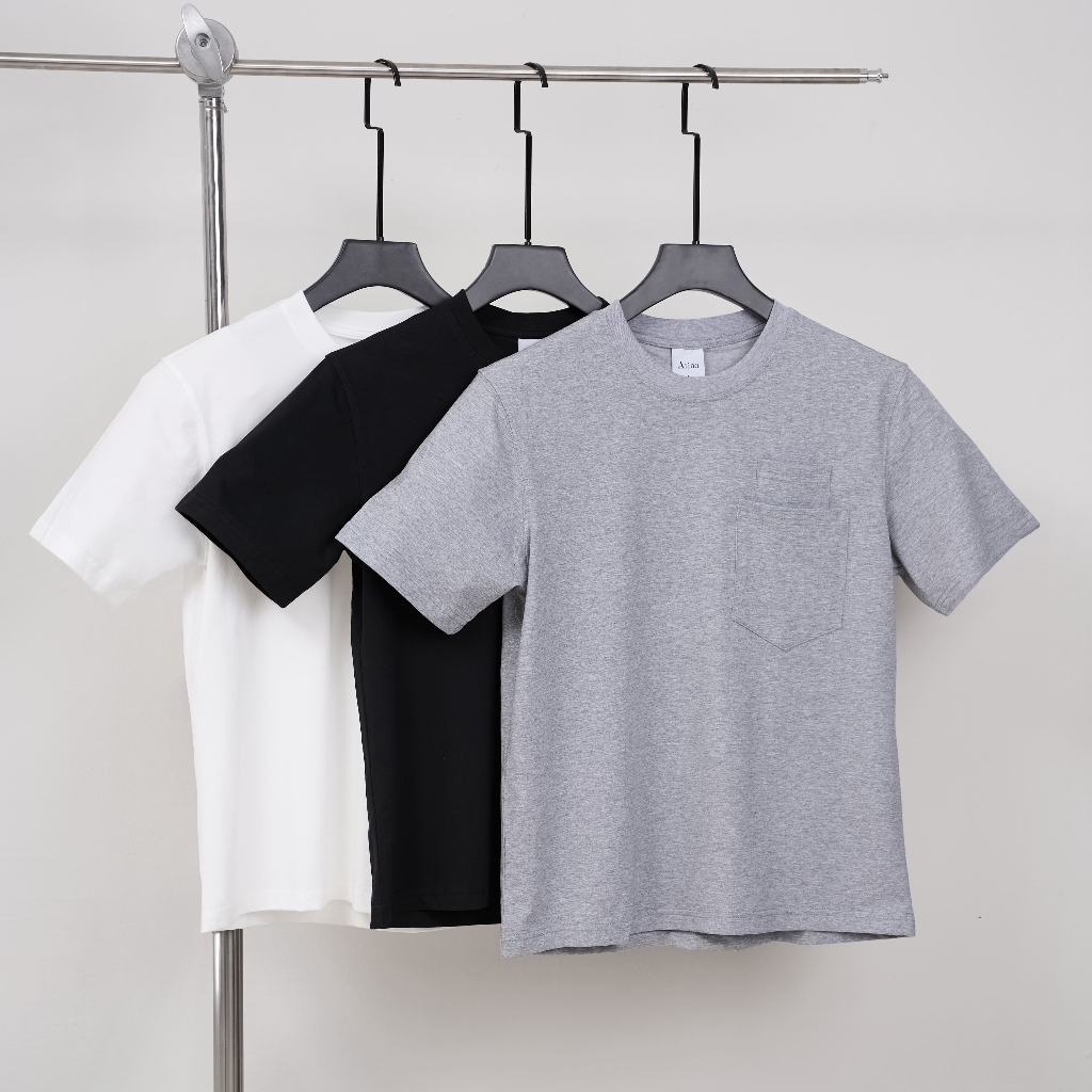 Áo Phông Nam ATINO Regular Cổ Tròn Có Túi Ngực Vải Cotton Pha Co Giãn L.3.2824