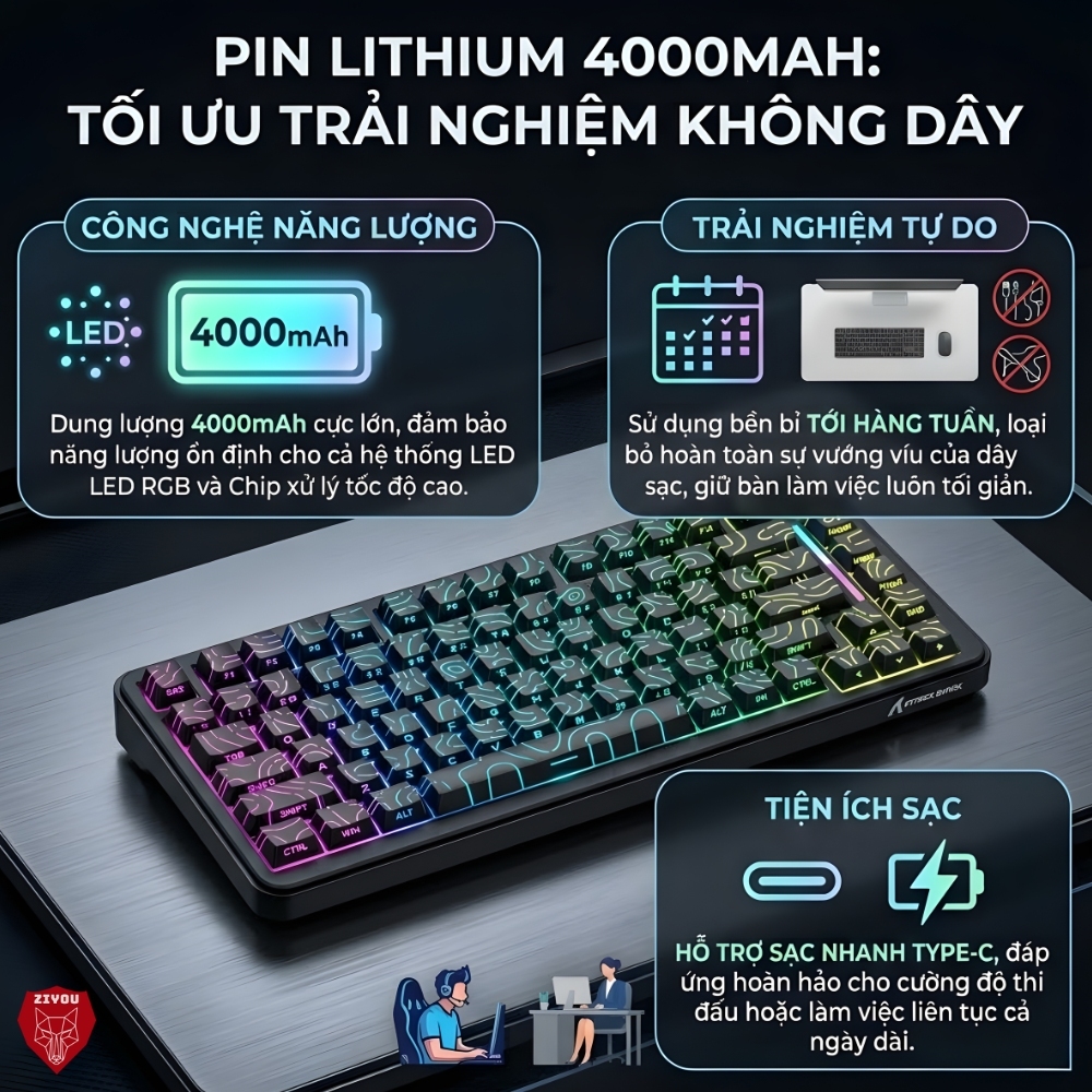 Bàn Phím Cơ Không Dây Rapid Trigger Ziyou Attack Shark X82 Pro HE LED RGB, Pin 5000mAh, 8KHz, 3 Mode | BigBuy360 - bigbuy360.vn