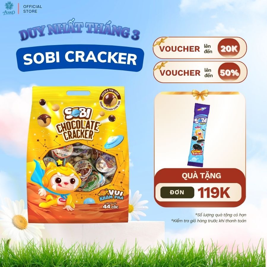Sobi Chocolate Cracker 452g – Bánh Cracker Phủ Socola Túi Lớn, Snack Ăn Vặt Trẻ Em