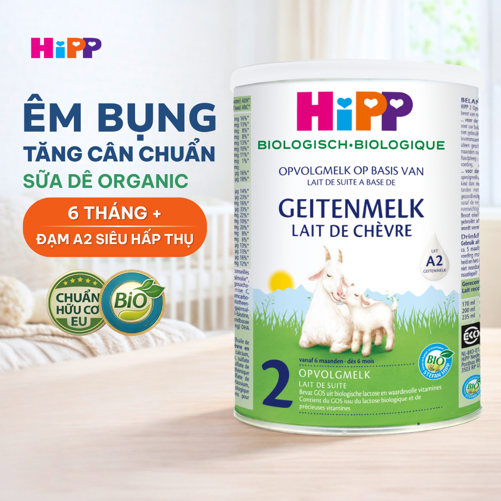Sữa dê HiPP 2 Organic 400g giúp bé phát triển chiều cao, trí não, tăng cường hấp thu