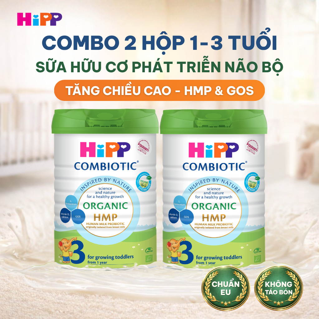 Combo 2 lon Sữa bột công thức HiPP 3 Organic Combiotic 800g hỗ trợ tiêu hóa, tăng chiều cao