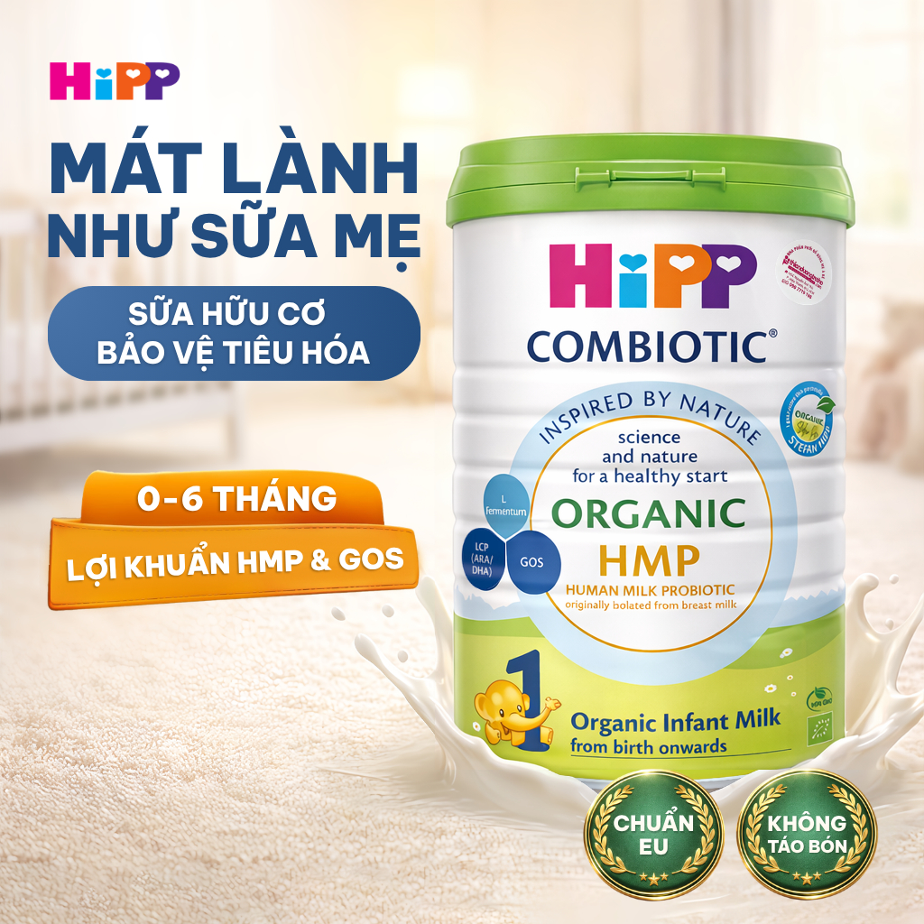 Sữa bột công thức HiPP 1 Organic Combiotic 800g bổ sung DHA trực tiếp.