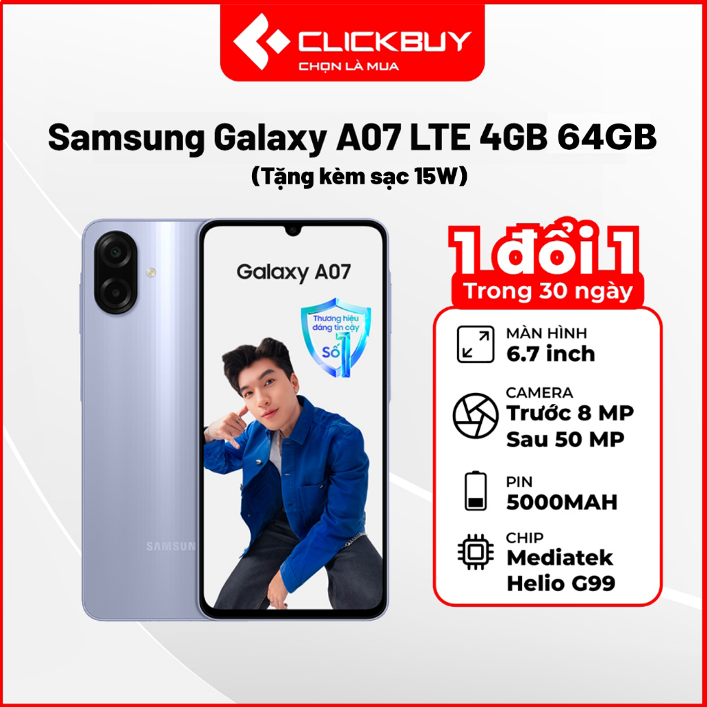 Điện Thoại Samsung Galaxy A07 (4G) 4GB 64GB Chính Hãng - Tặng kèm sạc