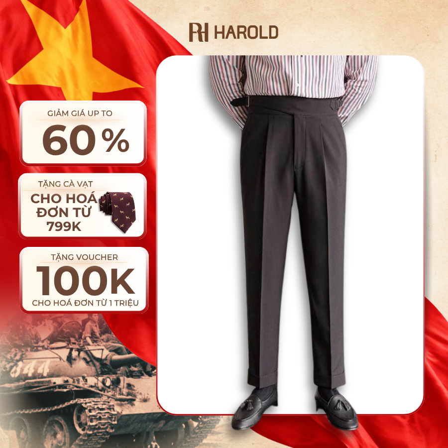 Quần Âu Nam Cạp Cao Ống Suông Cao Cấp Harold Gurkha x Sidetab Season 1 Thoáng Mát, Co Giãn, Đứng For