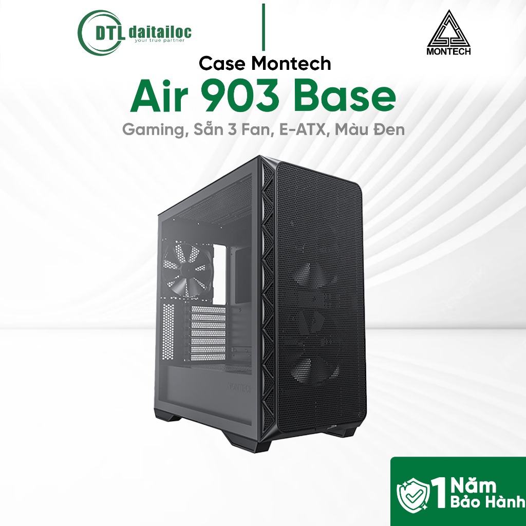 Case Montech Air 903 Base Gaming Sẵn 3 Fan E-ATX Màu Đen | Chinh Hãng | Bảo Hành 12 Tháng
