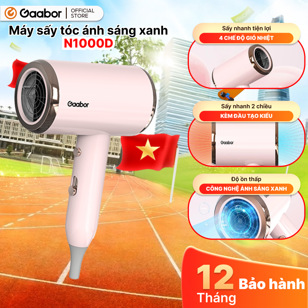 GAABOR Máy sấy tóc N1000D độ ồn thấp, công suất 1000W, sấy khô nhanh chóng, bảo vệ tóc [L]