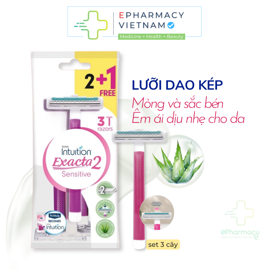 Dao cạo SCHICK Exacta 2 Sensitive - Dao cạo cho nữ SCHICK COMBO 03 cái ePharmacy