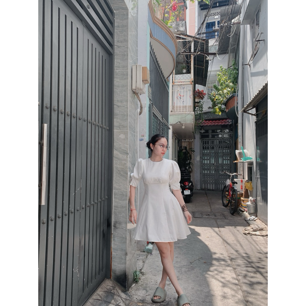 Đầm xoè tay phồng dự tiệc size S eo dưới 65cm ( Hoả tốc HCM )
