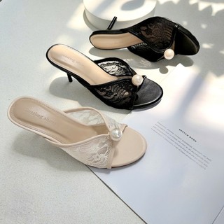 Guốc dép ren cao gót nữ 7cm nạm ngọc sang trọng DAZZLING SHOES phù hợp đi chơi đi biển GU106