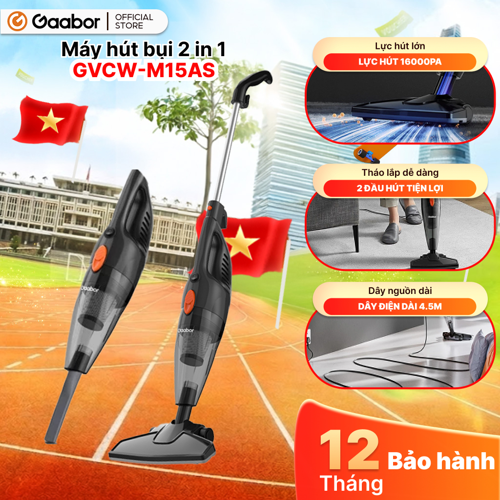 Gaabor Máy hút bụi cầm tay GVCW-M15AS có dây siêu nhẹ công suất cao 650W, lực hút mạnh 16000PA dây d