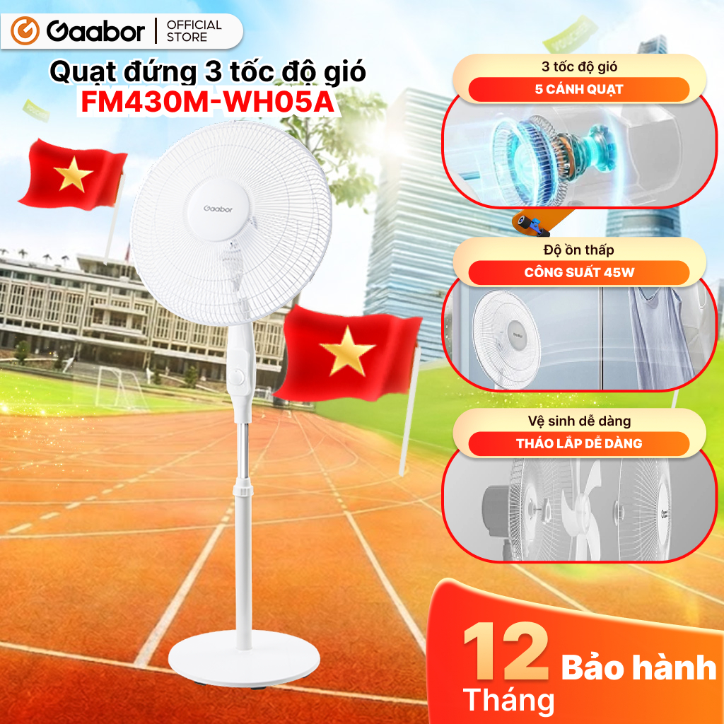 Quạt đứng xoay tự động Gaabor FM430M-WH05A tuần hoàn với 3 chế độ gió tùy chỉnh làm mát nhanh [L]