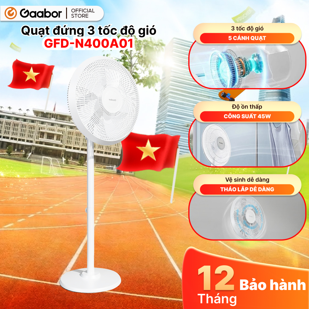 Quạt cây đứng Gaabor FM430M-WH05A / GFD-N400A01 xoay tự động tuần hoàn có 3 chế độ gió tùy chỉnh - H