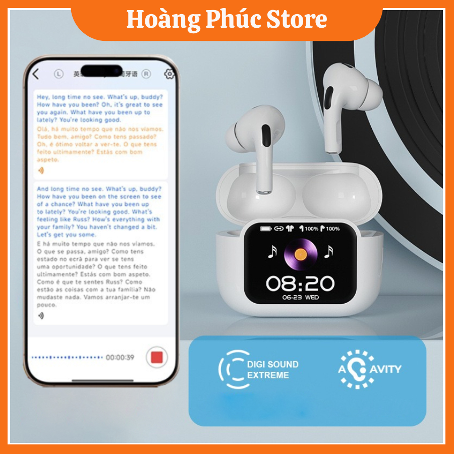 Tai nghe phiên dịch, tai nghe bluetooth A12 Pro 29 chức năng, màn hình LED, dịch thuật 134 ngôn ngữ