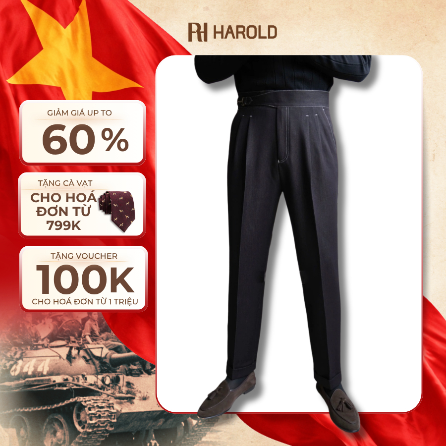 Quần Âu Nam Cạp Cao Ống Suông Cao Cấp Harold Denim Gurkha Vải Co Giãn Đứng Form Tôn Dáng