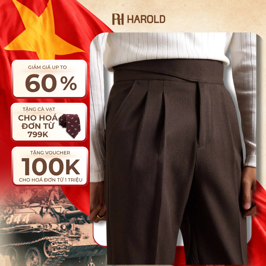 Quần Âu Nam Cạp Cao Ống Suông Cao Cấp Harold Gurkha Season 5 Vải Nhung Tăm - Quần Tây Vải Mềm Mịn Th