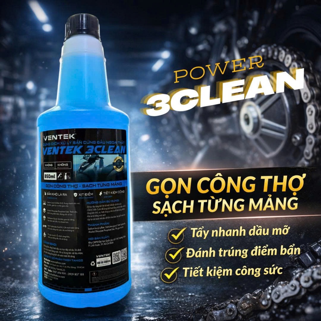 Dung Dịch Tẩy Ngoại Thất Đa Năng 850ml | Dầu Mỡ, Nhựa Cây, Xác Côn Trùng Trên Xe – VENTEK 3CLEAN