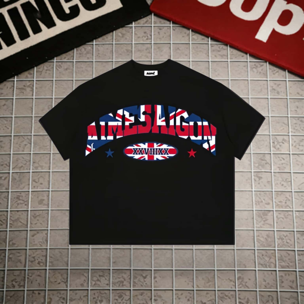 Áo Thun Nam Nữ Form Rộng Cotton Cổ Tròn in "AIMESAIGON XXVIIIXX" Oversize Streetwear Thời Đen/Trắng