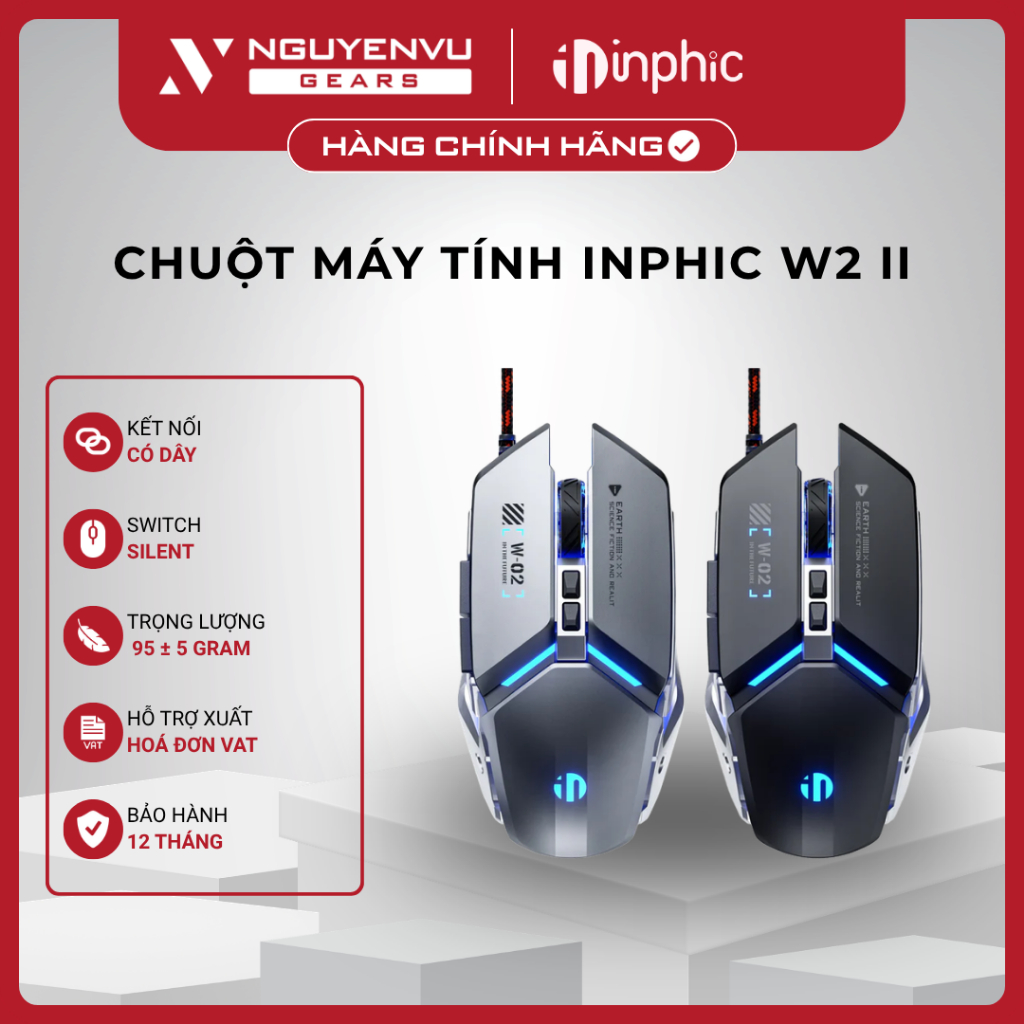 [VAT] Chuột máy tính INPHIC W2 II - Có dây, Silent Click, Thiết kế công thái học, 1200 DPI - BH 12 T