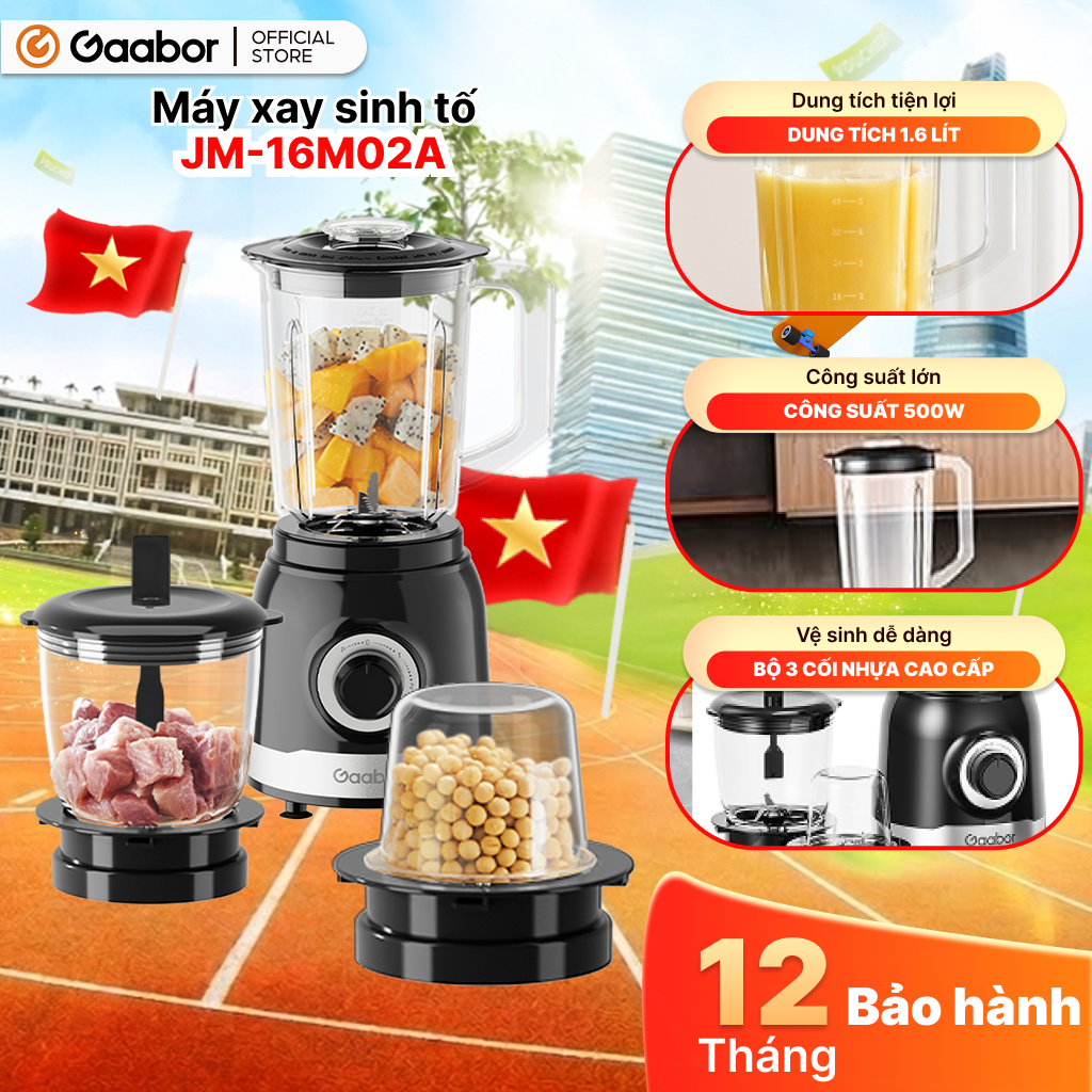 [Độc quyền Shopee] Máy xay sinh tố Gaabor JM-16M02A màu đen đa năng 3in1 dung tích lớn 500W