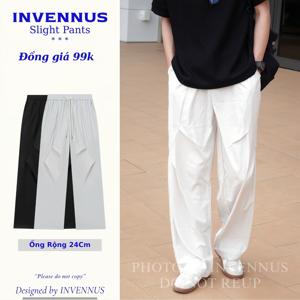 Quần Gió Ống Rộng INVENNUS – Quần Dù Suông Dây Rút Nam Nữ Mỏng Nhẹ 318