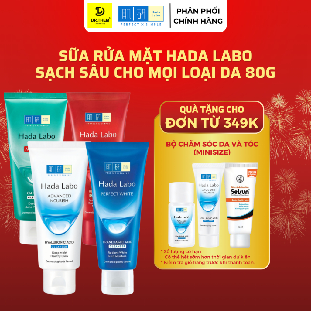 Sữa Rửa Mặt Hada Labo Premium / Advanced Nourish / Perfect White / Acne Care / Pro Anti Aging Cleanser 80g - Dr Thêm