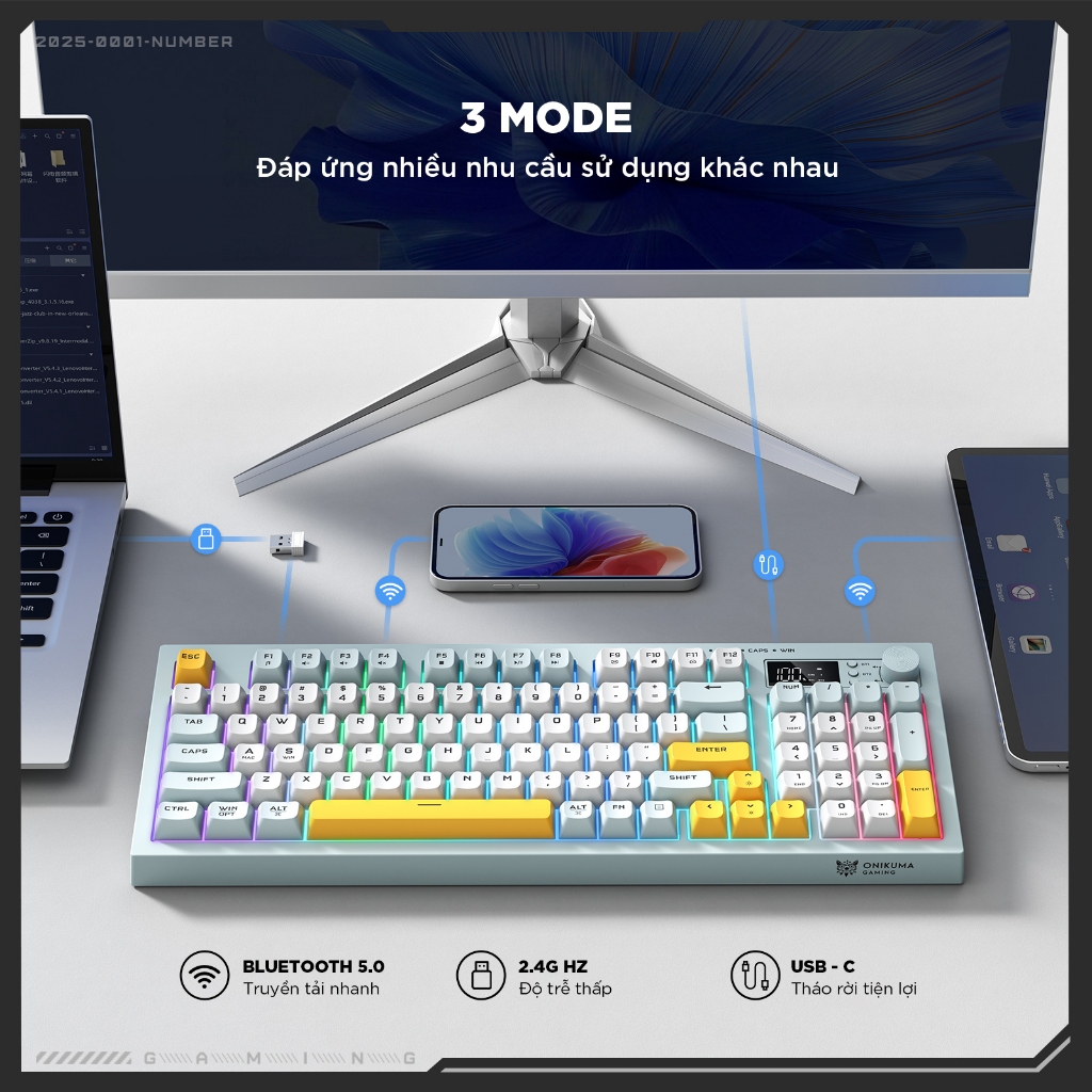 Bàn phím giả cơ Không dây Bluetooth có dây ONIKUMA LED RGB 2000mAh cho máy tính/laptop/IPAD Bàn phím im lặng văn phòng | BigBuy360 - bigbuy360.vn