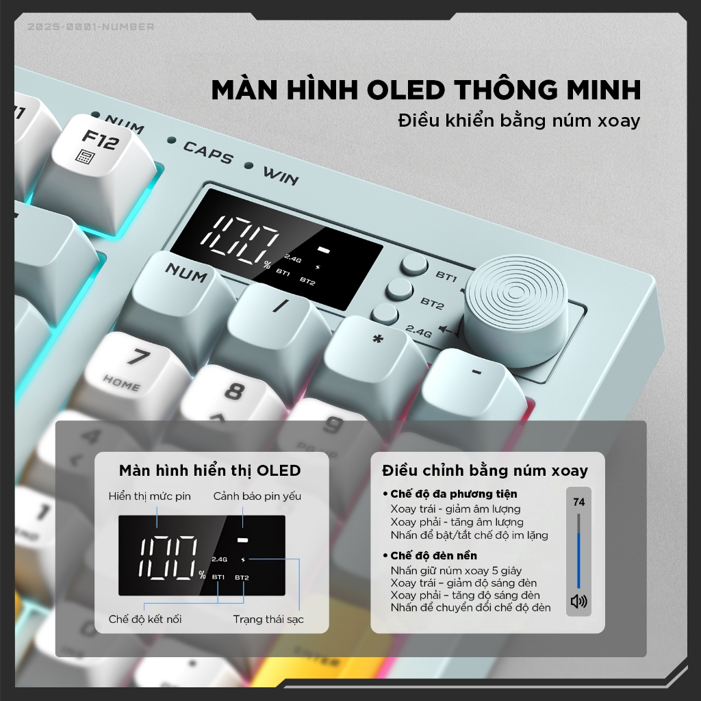 Bàn phím giả cơ Không dây Bluetooth có dây ONIKUMA LED RGB 2000mAh cho máy tính/laptop/IPAD Bàn phím im lặng văn phòng | BigBuy360 - bigbuy360.vn