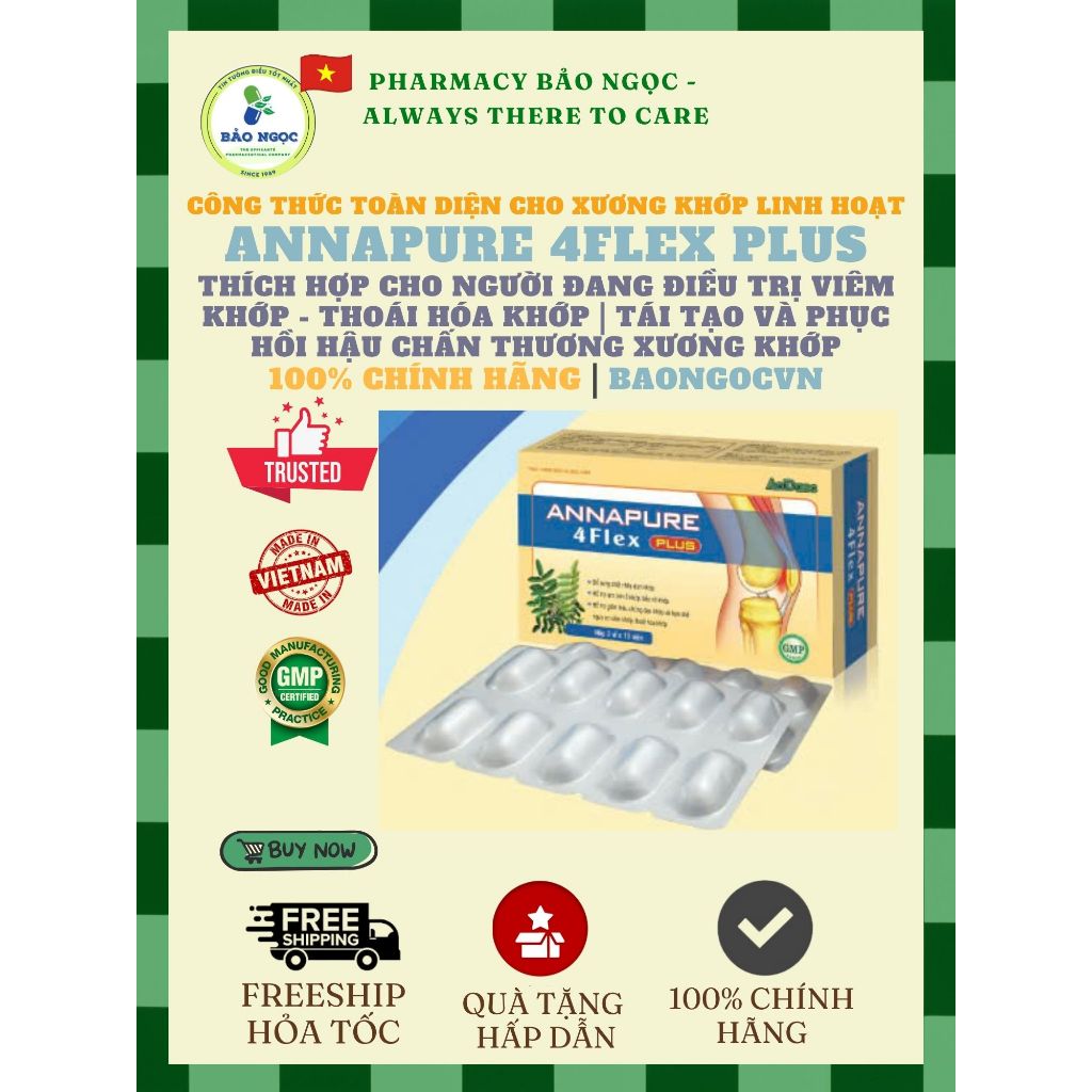 [HỎA TỐC] ANNA 4FLEX Plus Hỗ trợ Đ.iều t.rị V.iêm Khớp Thoái Hóa Khớp Công Thức Toàn Diện Cho Khớp L