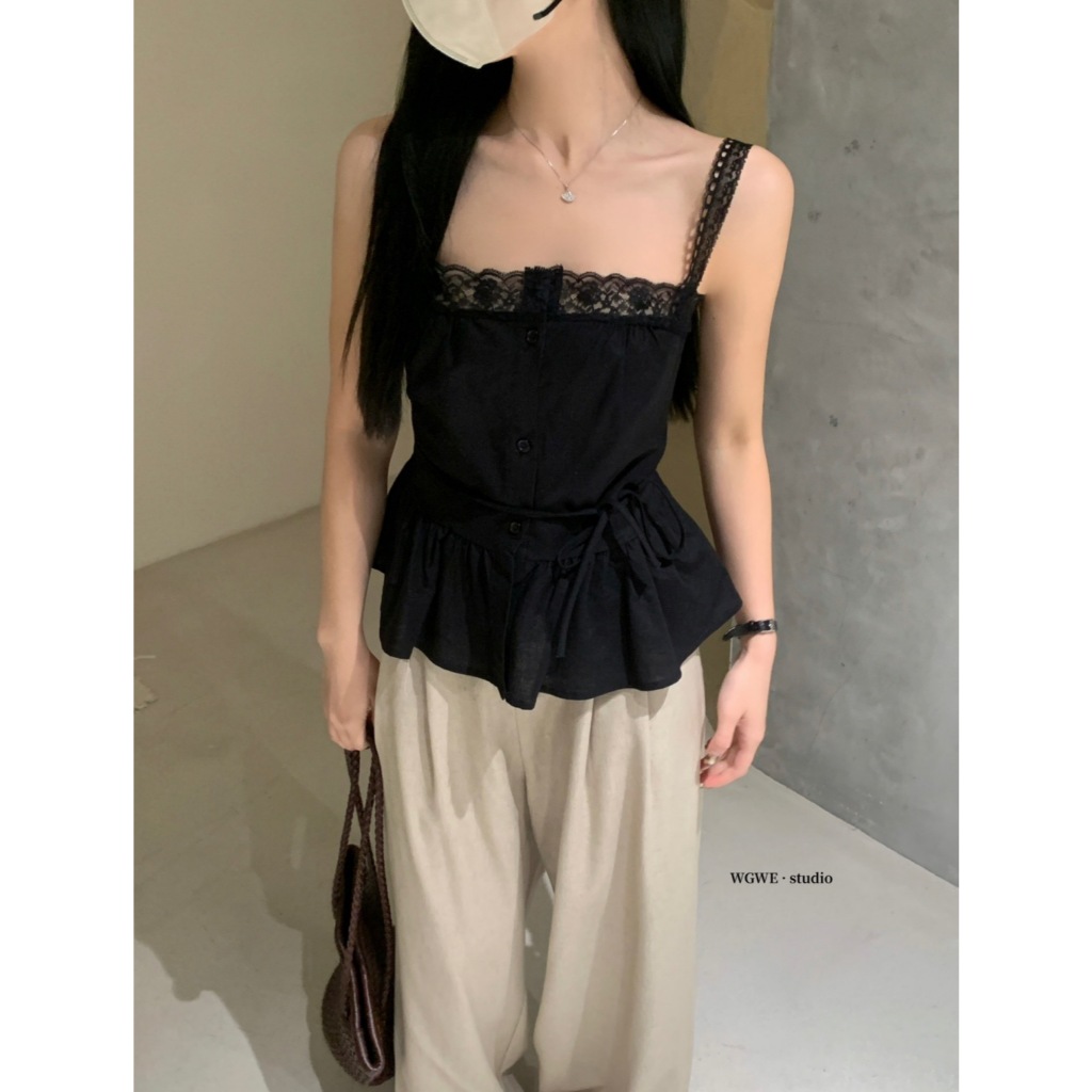 Áo 2 Dây Nữ WGWE Studio Cổ Vuông Phối Ren – Áo Kiểu Linen Tiểu Thư Hàn Quốc 8676 | BigBuy360 - bigbuy360.vn