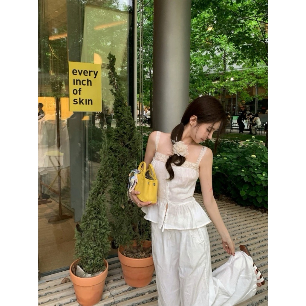 Áo 2 Dây Nữ WGWE Studio Cổ Vuông Phối Ren – Áo Kiểu Linen Tiểu Thư Hàn Quốc 8676 | BigBuy360 - bigbuy360.vn