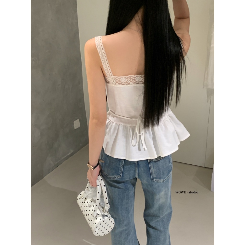 Áo 2 Dây Nữ WGWE Studio Cổ Vuông Phối Ren – Áo Kiểu Linen Tiểu Thư Hàn Quốc 8676 | BigBuy360 - bigbuy360.vn