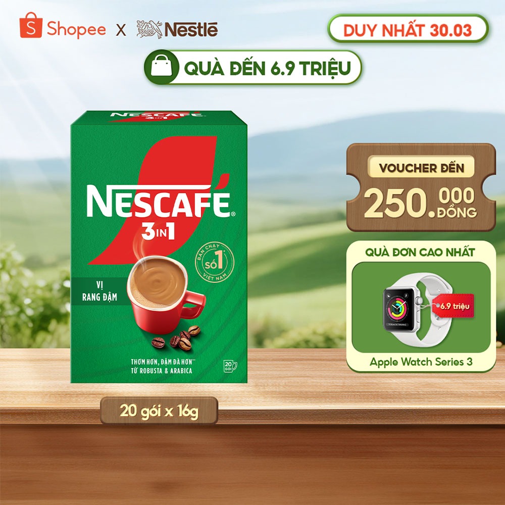 NESCAFE 3IN1 Công thức cải tiến - VỊ RANG ĐẬM (Hộp 20 gói x 16g)
