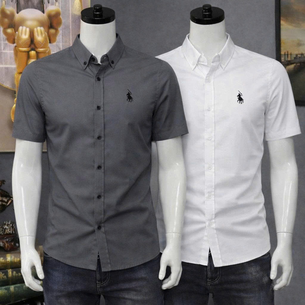 Áo sơ mi nam tay ngắn thêu logo vải lụa mềm mịn không nhăn GUMAN FS