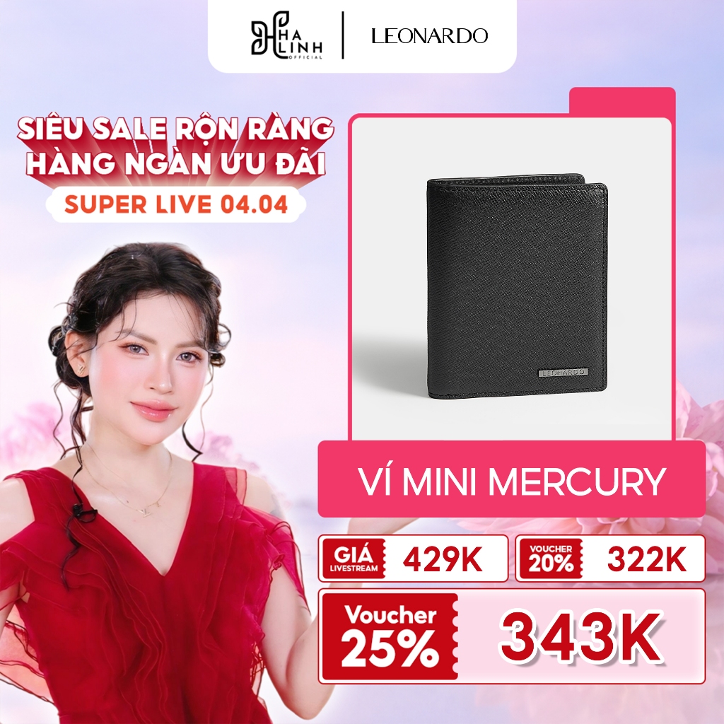 [Võ Hà Linh x Leonardo] Ví da nam Leonardo Mini Mercury dáng đứng da Taiga hạt mịn bền đẹp dùng hằng