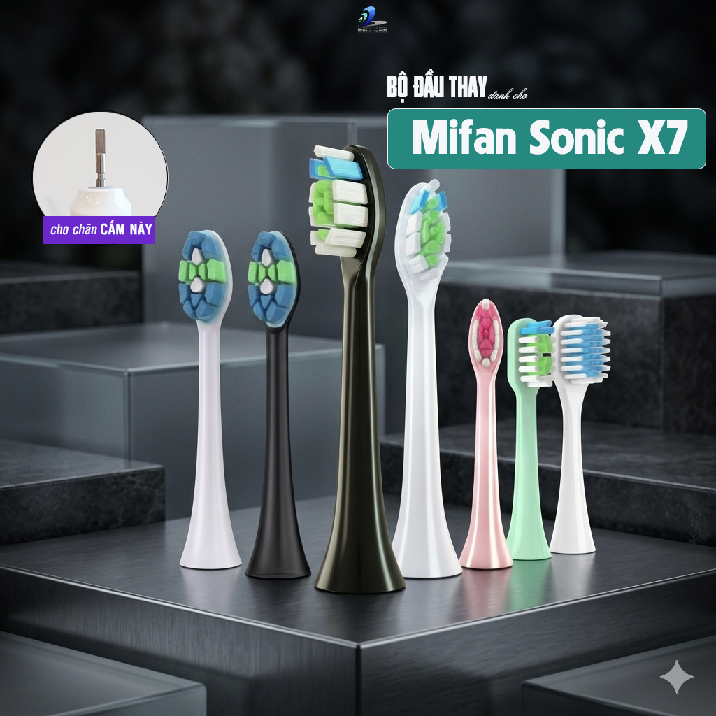 Cho máy Mifan Sonic X7 set 2 đầu bàn chải đánh răng điện thay thế và Giá treo, Hộp đựng Minh House