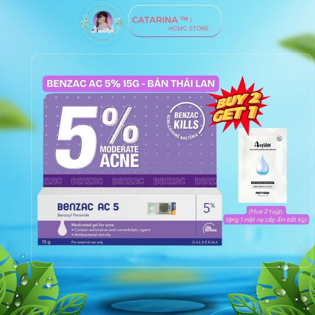 Galderma Benzac AC | Benzoyl Peroxide 5% 15gram Thái Lan | Hỗ trợ giảm mụn viêm mụn trứng cá