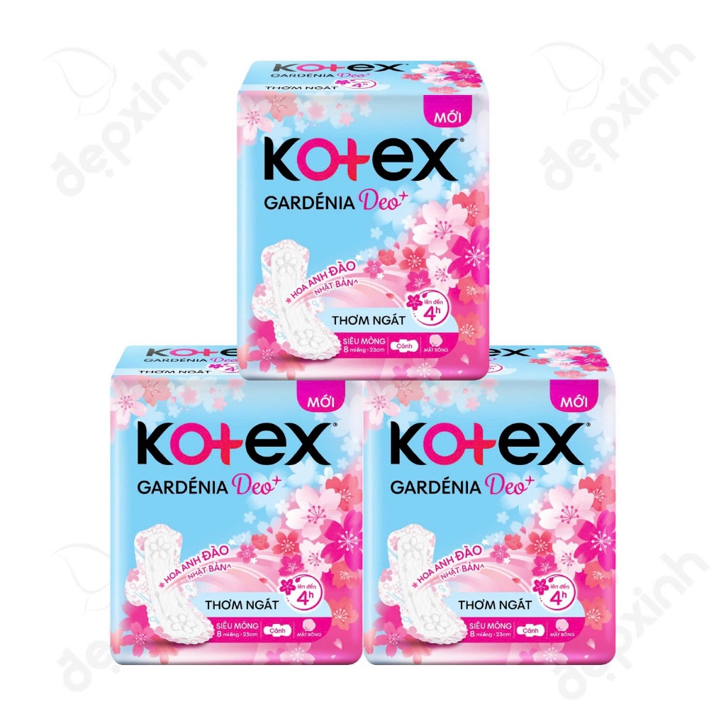 [GIFT] COMBO 3 GÓI Băng vệ sinh Kotex Hoa Anh Đào Siêu Mỏng Cánh 23cm x 8miếng